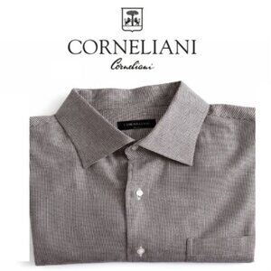 Corneliani Brown Textured Dress Shirt 18/45 Large Italian Cotton Classic